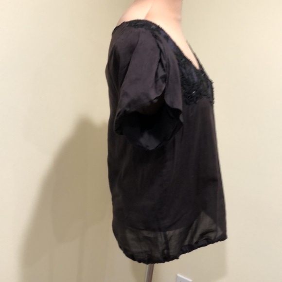 Free People Blouse Size Small Gray Floral Embroidered Appliqué - Picture 5 of 11